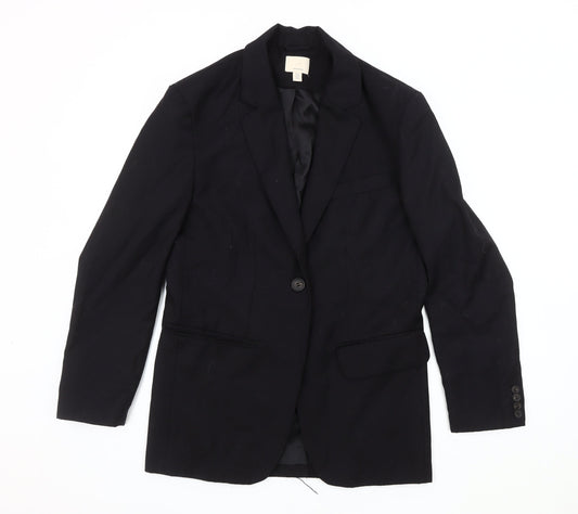 H&M Women's Black XS Wool Blend Blazer, Elegant Business Wear