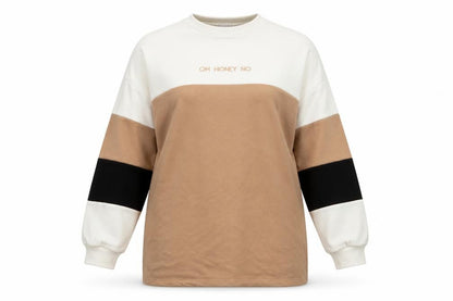 Front view of Missguided Women's M Beige Colourblock Pullover Sweatshirt