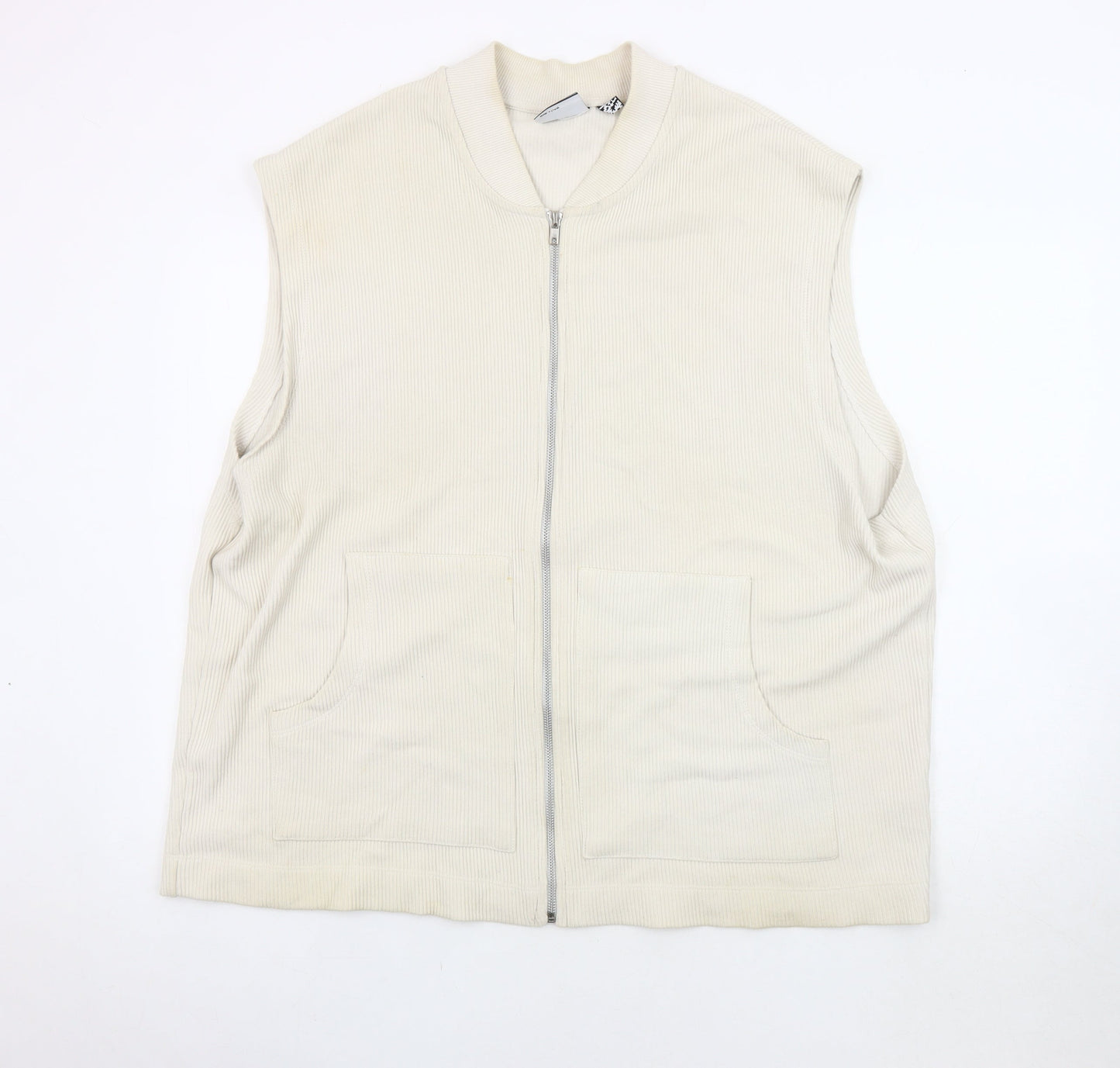 ASOS Design Men's Beige Waistcoat, 2XL, Full Zip Cotton