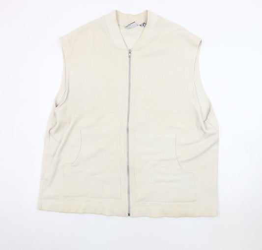 ASOS Design Men's Beige Waistcoat, 2XL, Full Zip Cotton