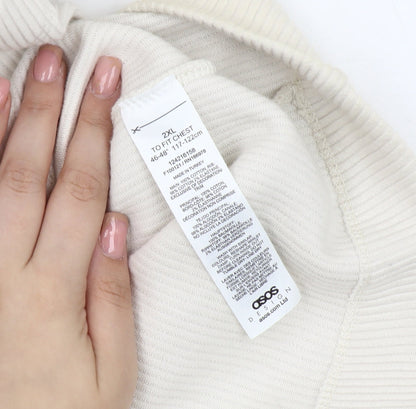 ASOS Design Men's Beige Waistcoat, 2XL, Full Zip Cotton