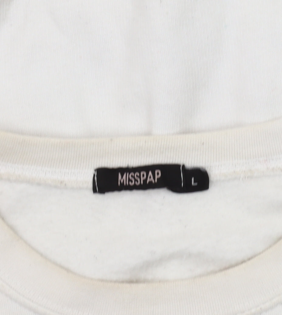 MISSPAP Women's White Pullover Sweatshirt, L, Graphic, Casual