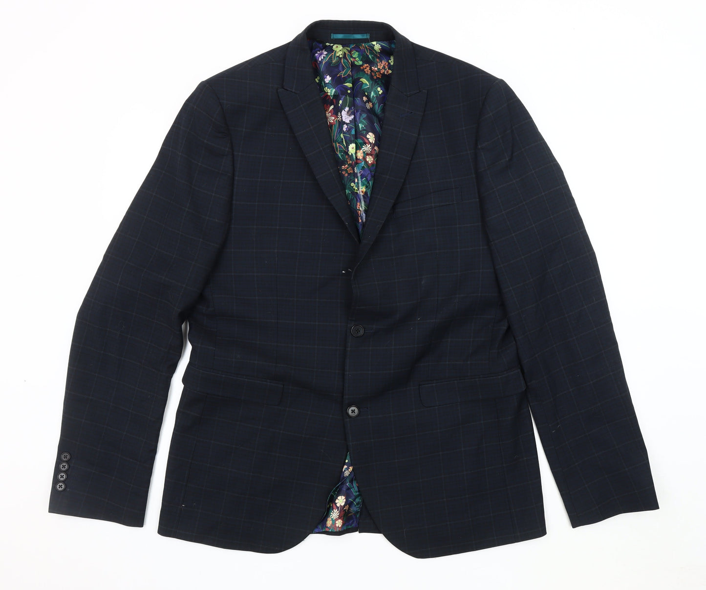 Next Men's Blue Slim Fit Check Blazer 42L