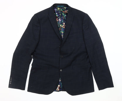 Next Men's Blue Slim Fit Check Blazer 42L