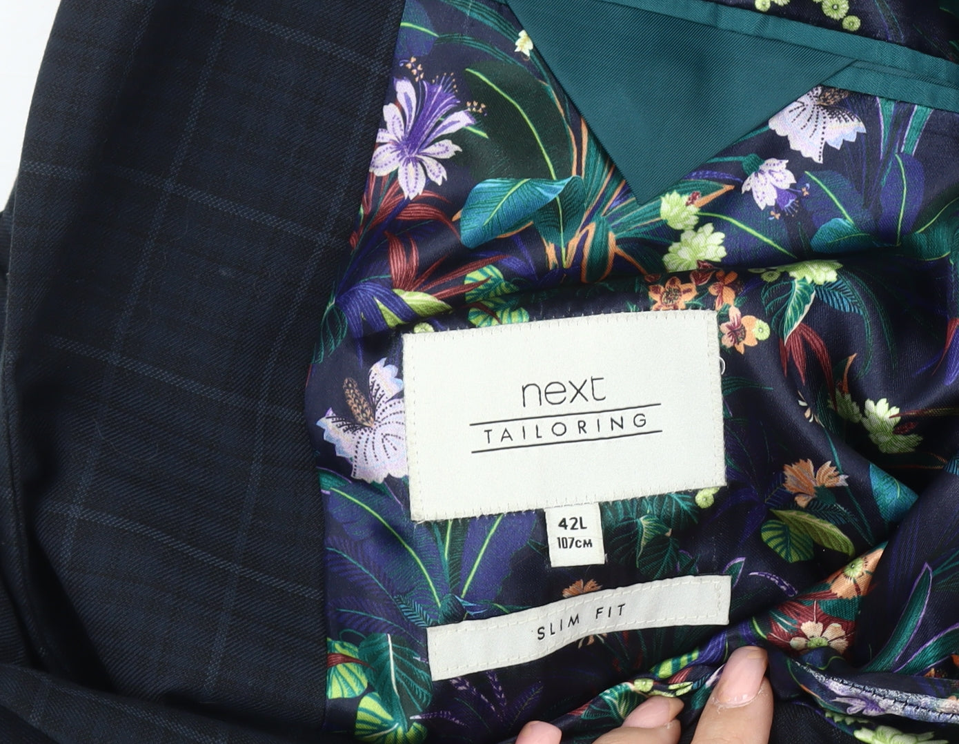 Next Men's Blue Slim Fit Check Blazer 42L
