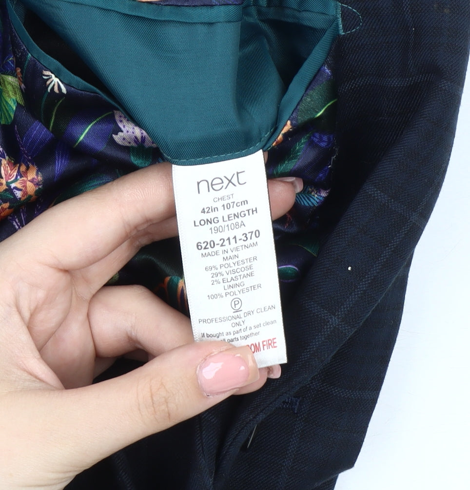 Next Men's Blue Slim Fit Check Blazer 42L