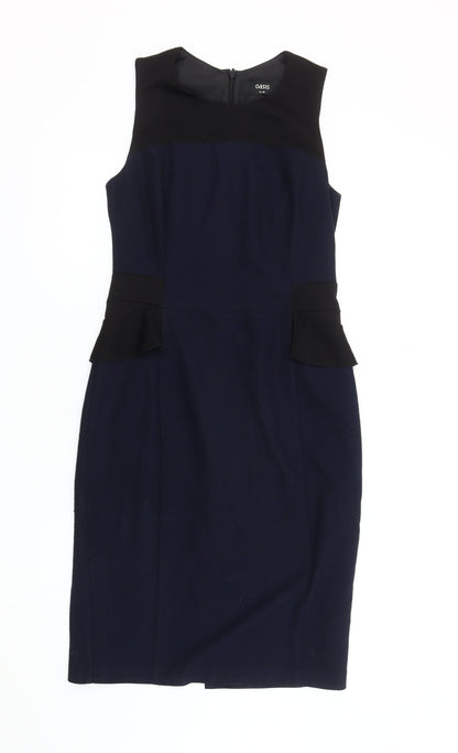 Oasis Women's Size 10 Black Blue Peplum Dress