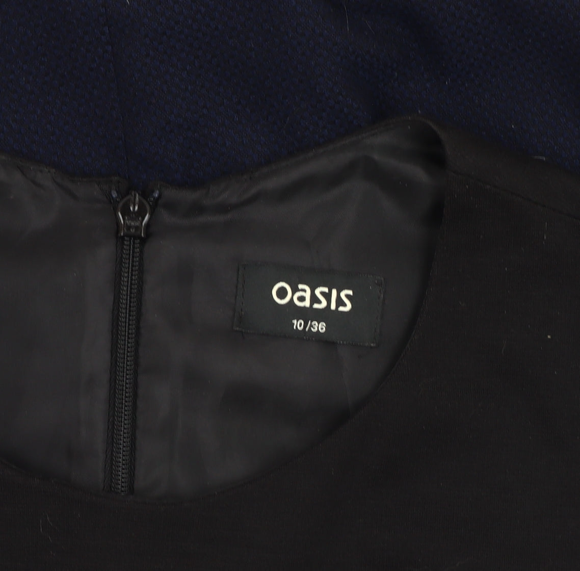 Oasis Women's Size 10 Black Blue Peplum Dress