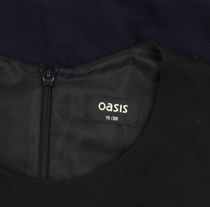 Oasis Women's Size 10 Black Blue Peplum Dress