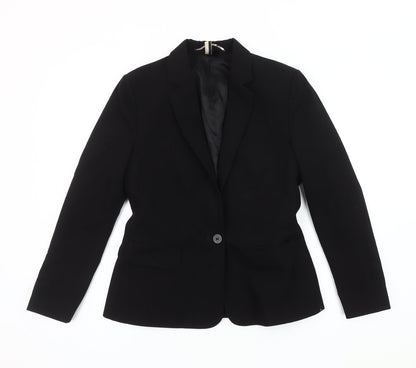 Topshop Women Black Blazer UK 6 Single-Breasted