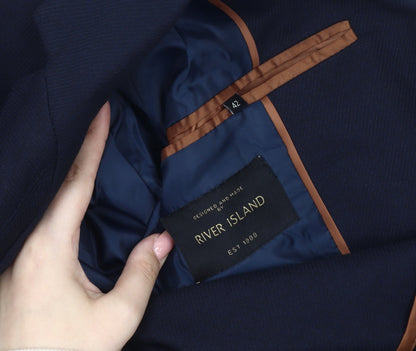 Mens UK Size 42 River Island Regular Blue Suit Jacket