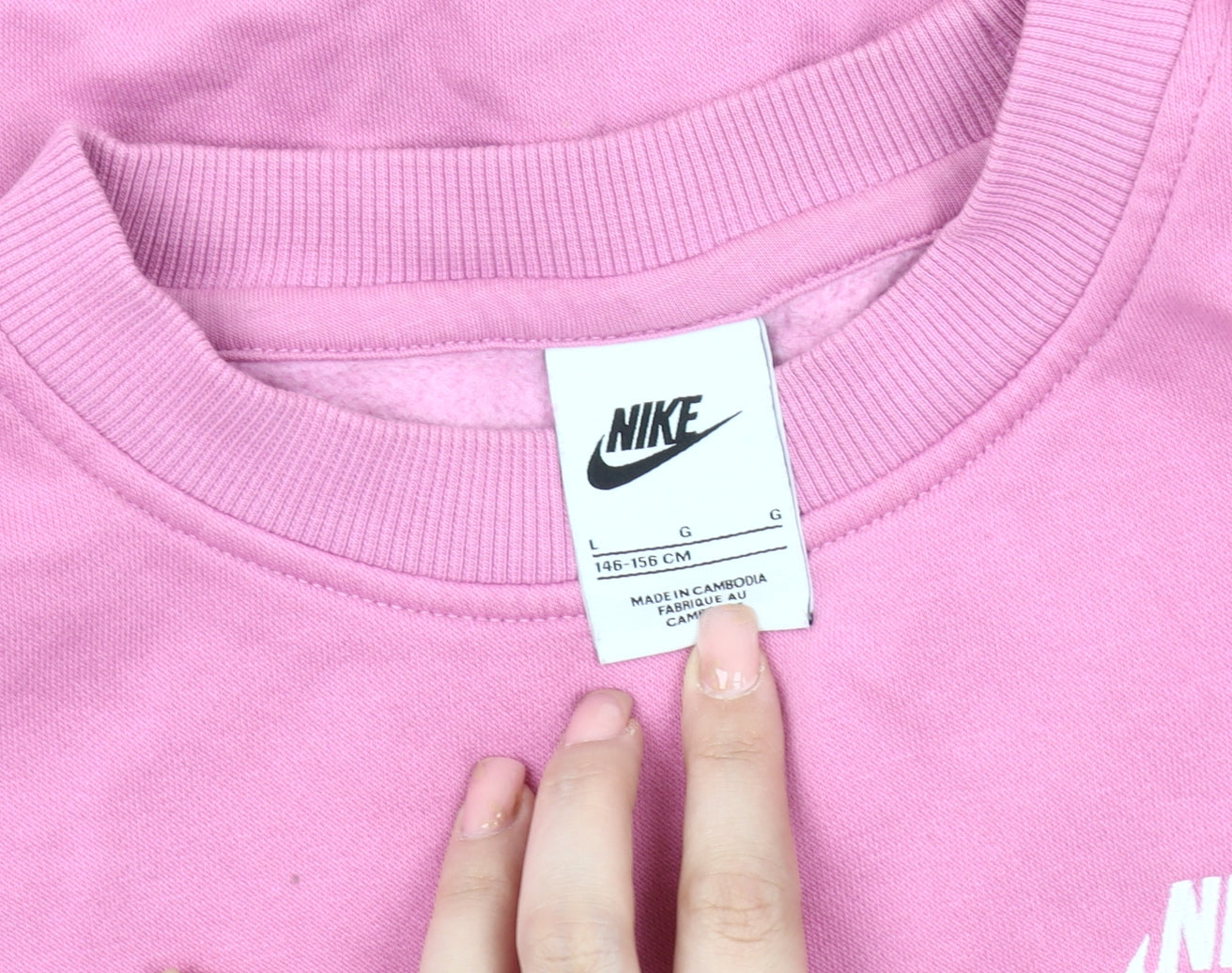 Nike Girls Pink Pullover Sweatshirt Size L - Logo, Casual