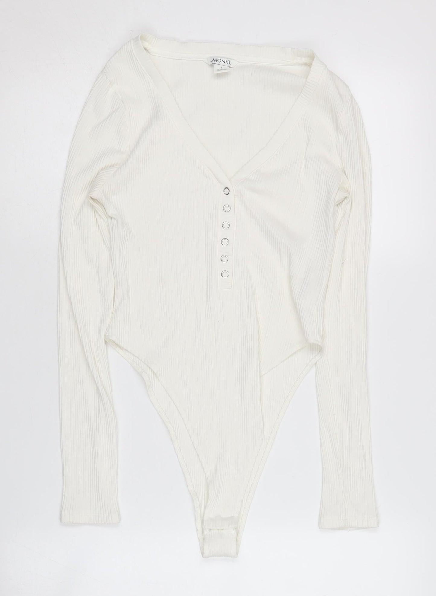 Monki Women's White Long Sleeve Bodysuit, Size S, Casual