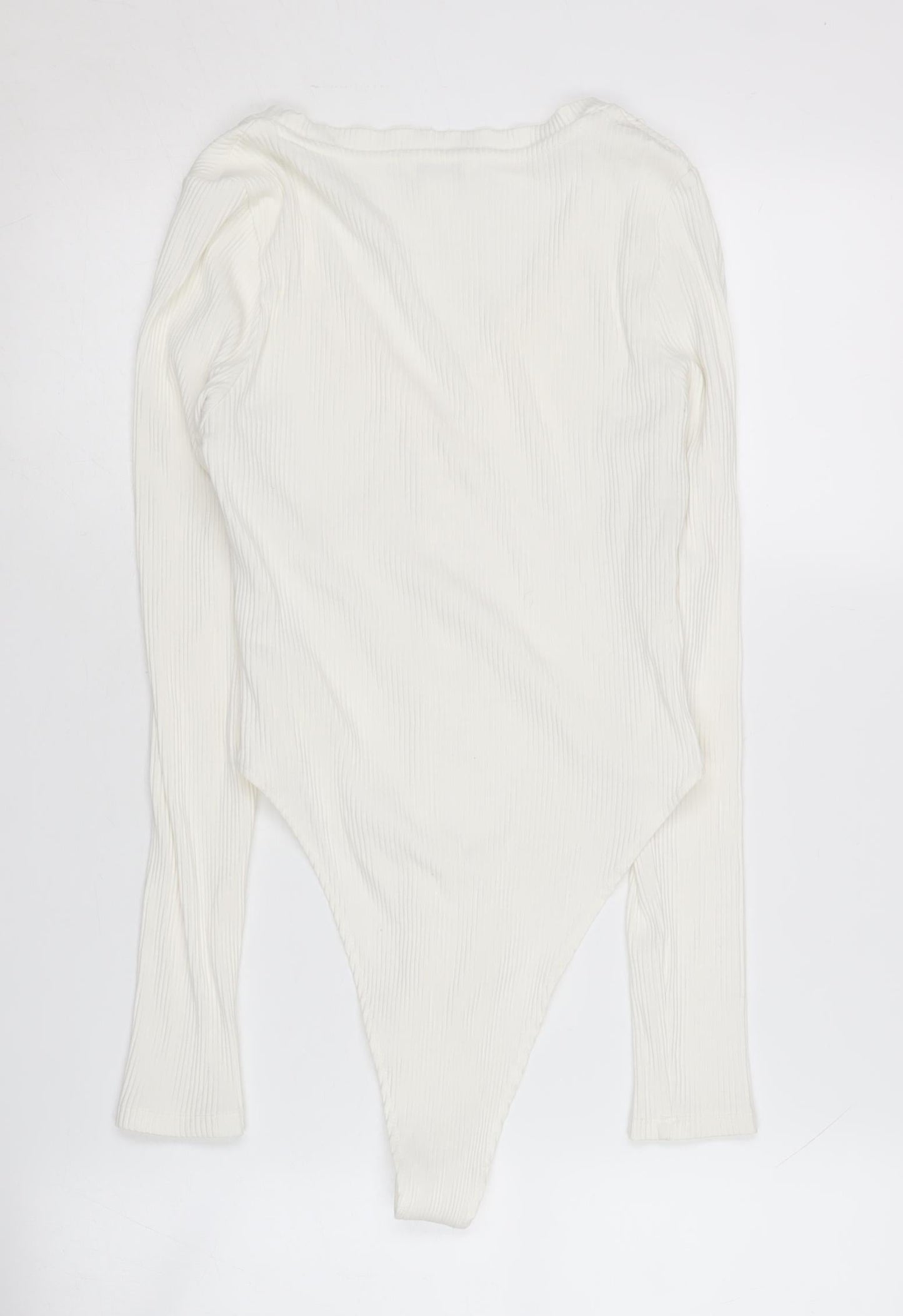 Monki Women's White Long Sleeve Bodysuit, Size S, Casual