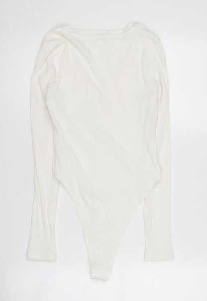 Monki Women's White Long Sleeve Bodysuit, Size S, Casual