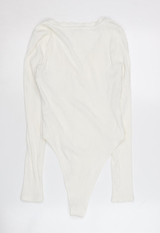 Monki Women's White Long Sleeve Bodysuit, Size S, Casual