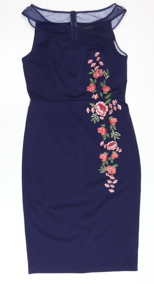 Little Mistress Women's Blue Floral Pencil Dress Size 10