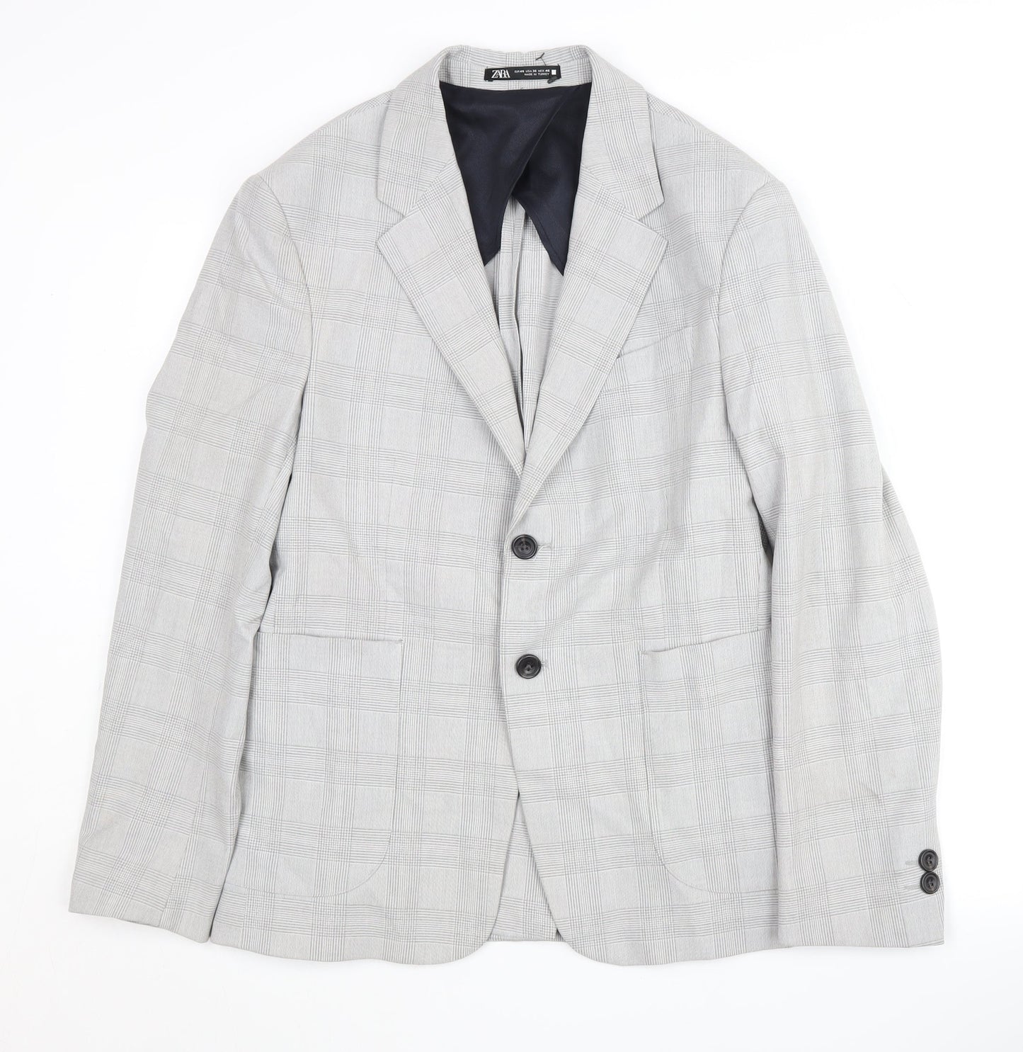 Zara Men's Grey Check Blazer - 46