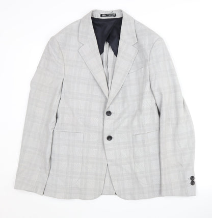 Zara Men's Grey Check Blazer - 46