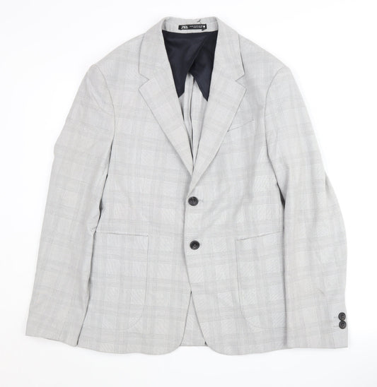 Zara Men's Grey Check Blazer - 46