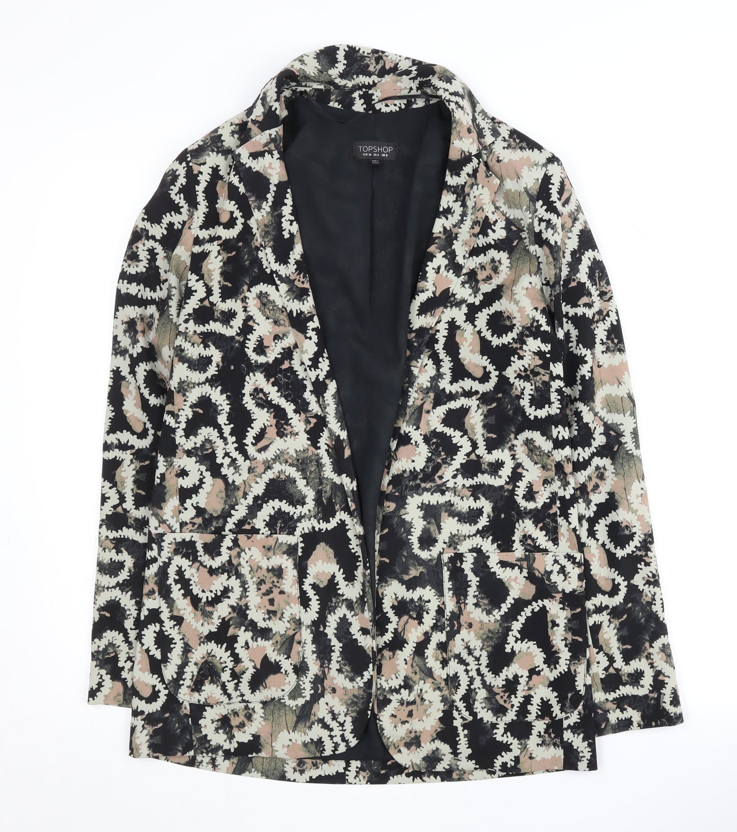 Topshop Women's Black Animal Print Blazer Size 8