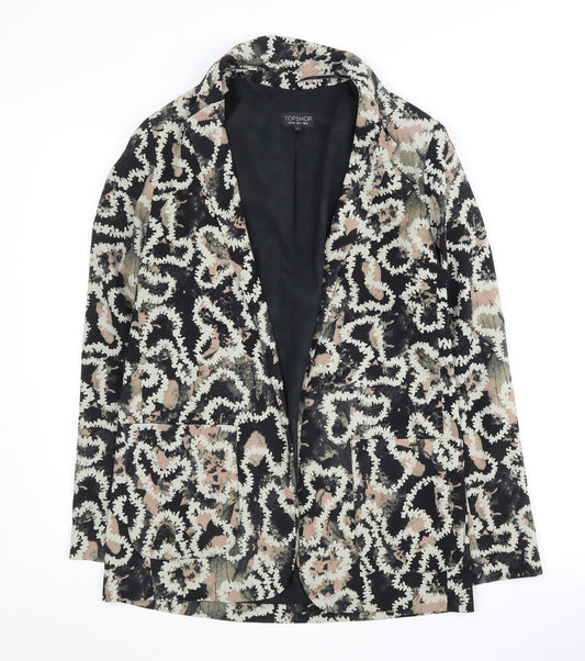 Topshop Women's Black Animal Print Blazer Size 8