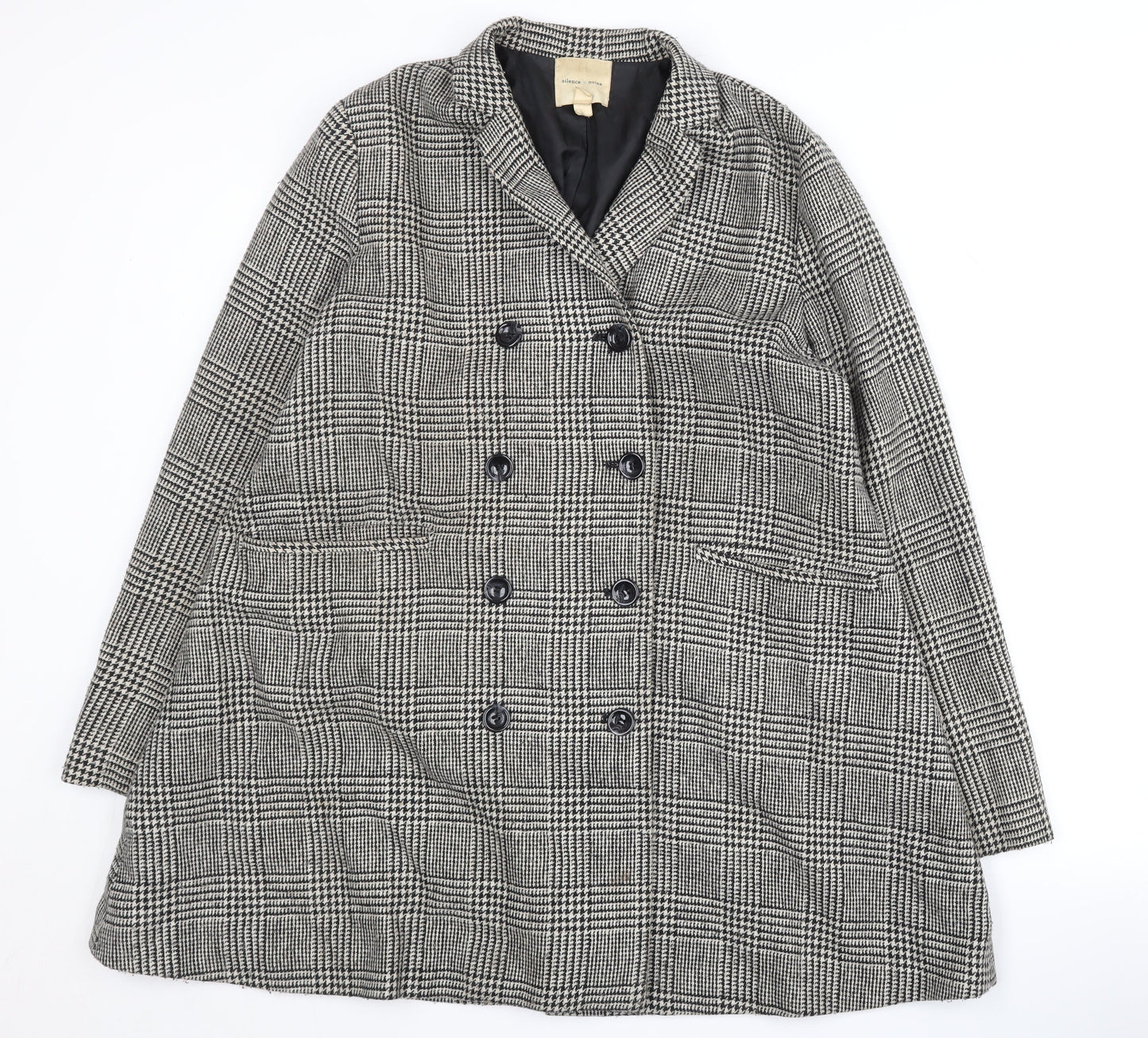 Silence + Noise Women's Grey Check Pea Coat Size S