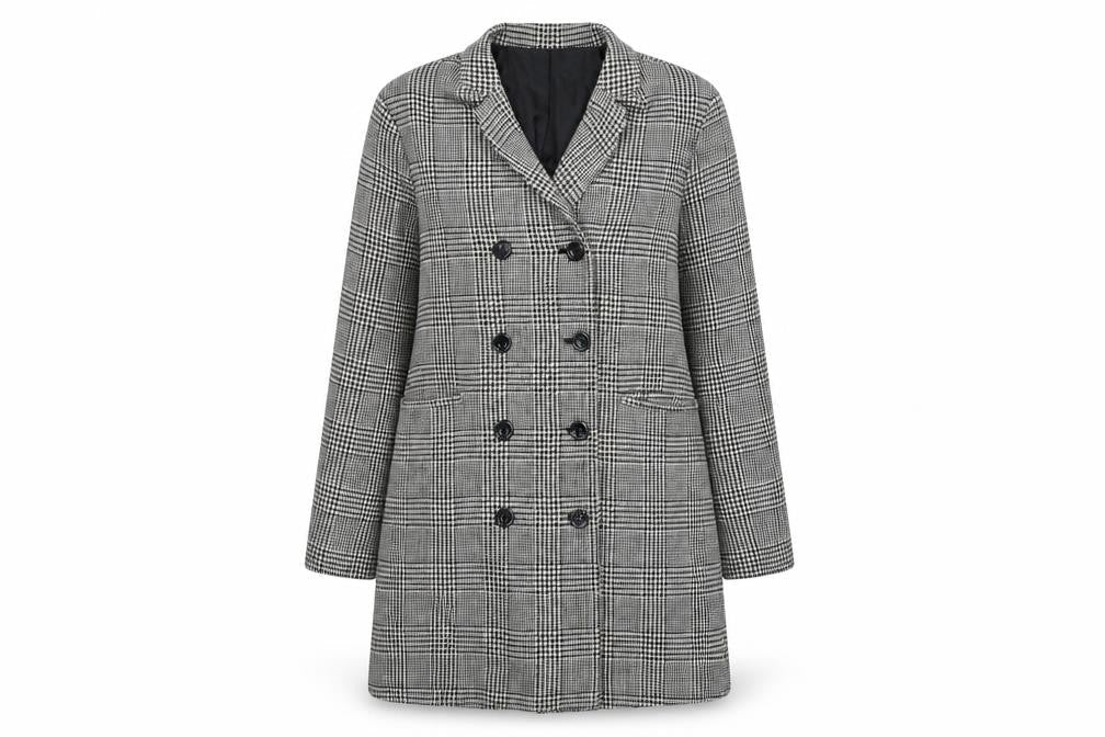 Front view of Silence + Noise Women's Grey Check Pea Coat, size S