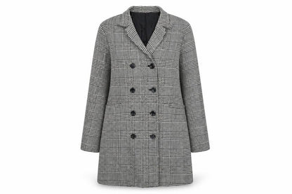 Front view of Silence + Noise Women's Grey Check Pea Coat, size S