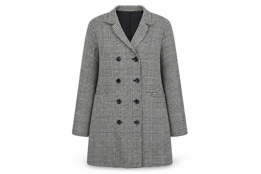 Front view of Silence + Noise Women's Grey Check Pea Coat, size S