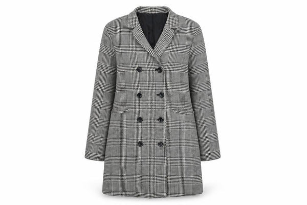 Front view of Silence + Noise Women's Grey Check Pea Coat, size S
