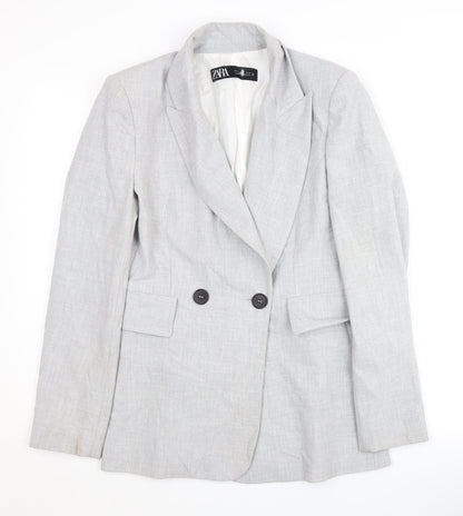 Zara Womens Grey XS Double-Breasted Blazer