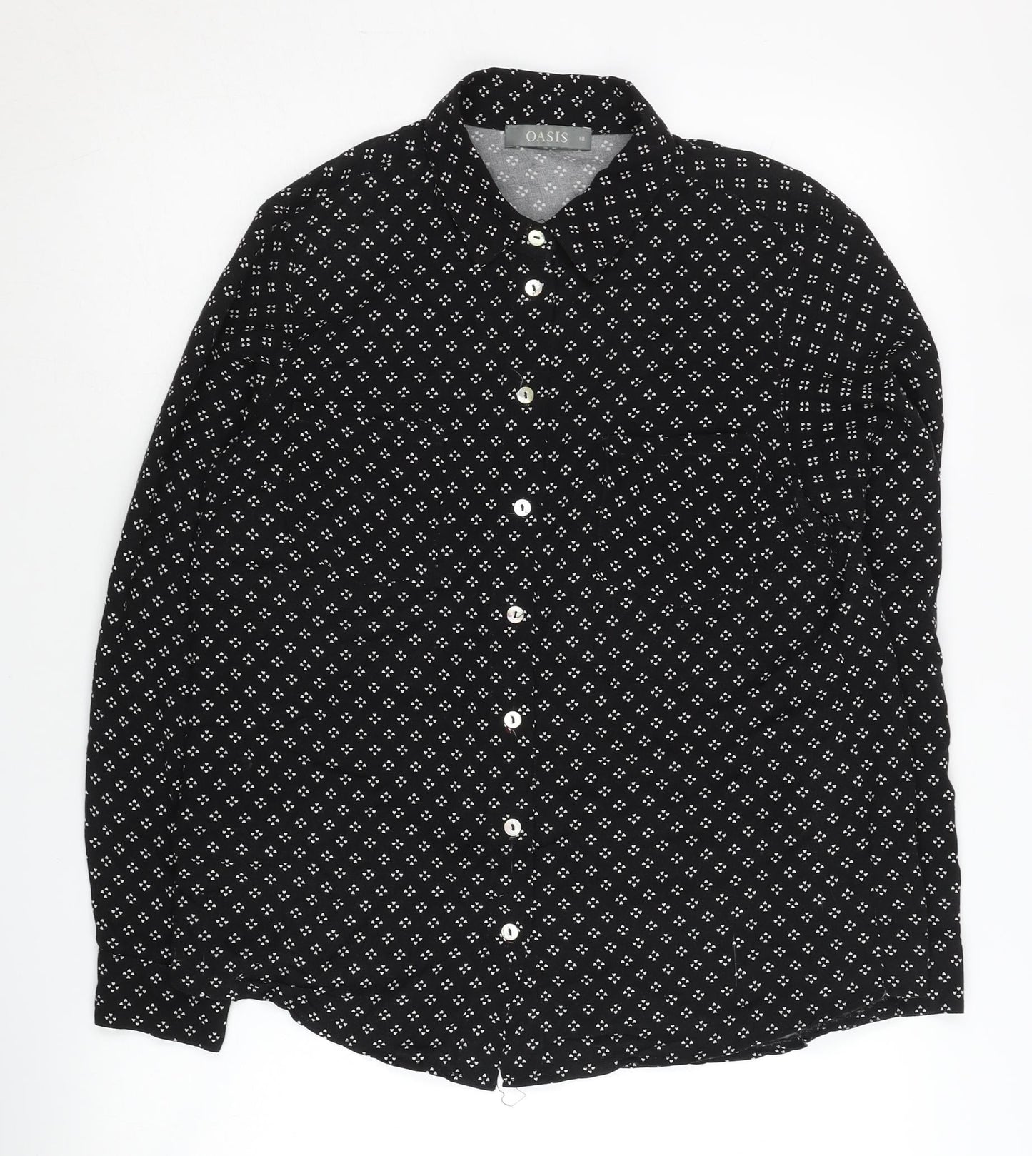 Womens UK Size 10 Oasis Black Basic Button-Up