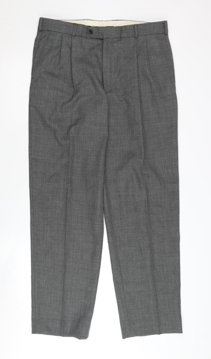 Savoy Taylors Guild Men's Grey Pleated Trousers 42R