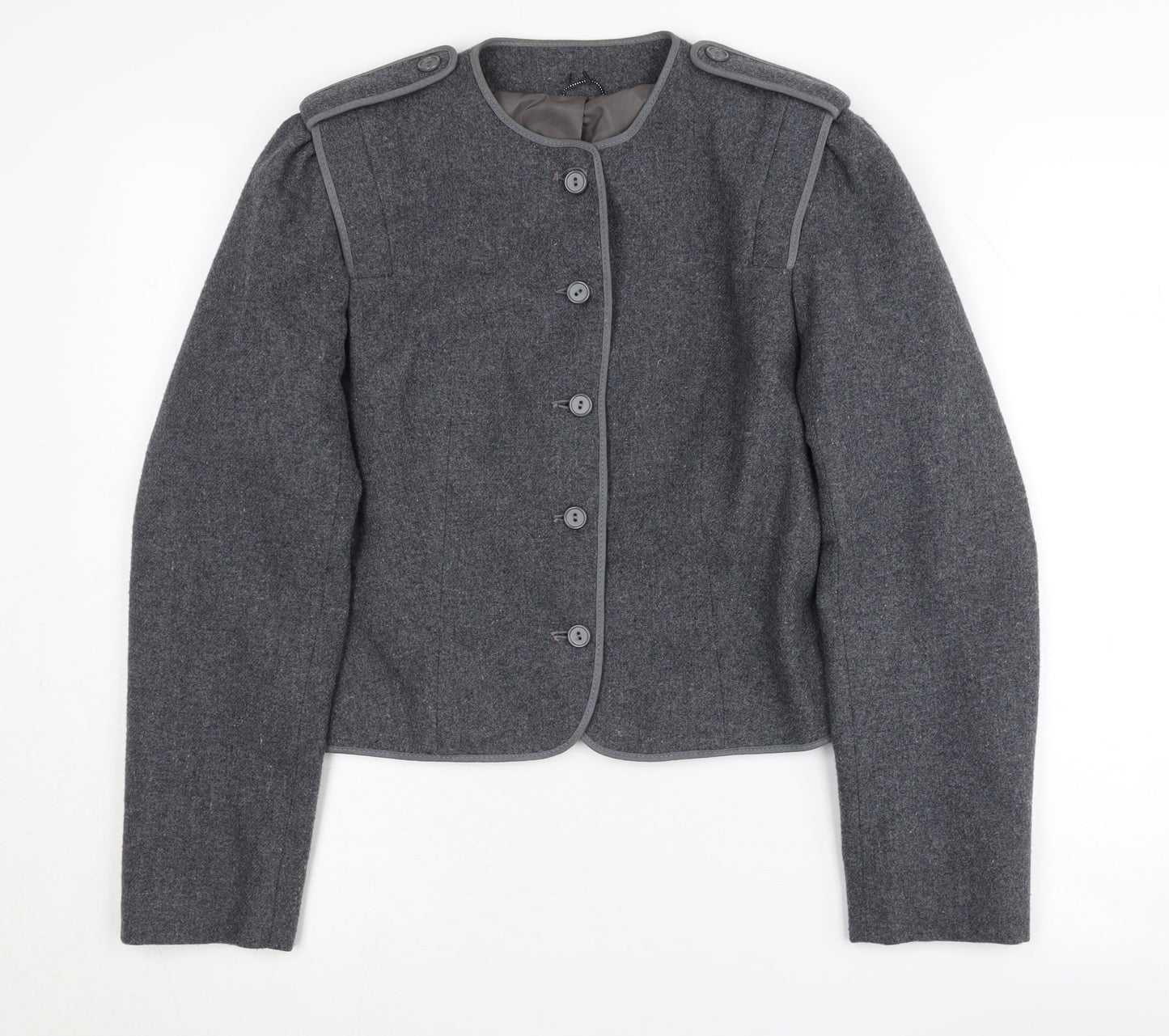 C&A Women's Grey Blazer, Size 12, Wool Blend, Five-Button