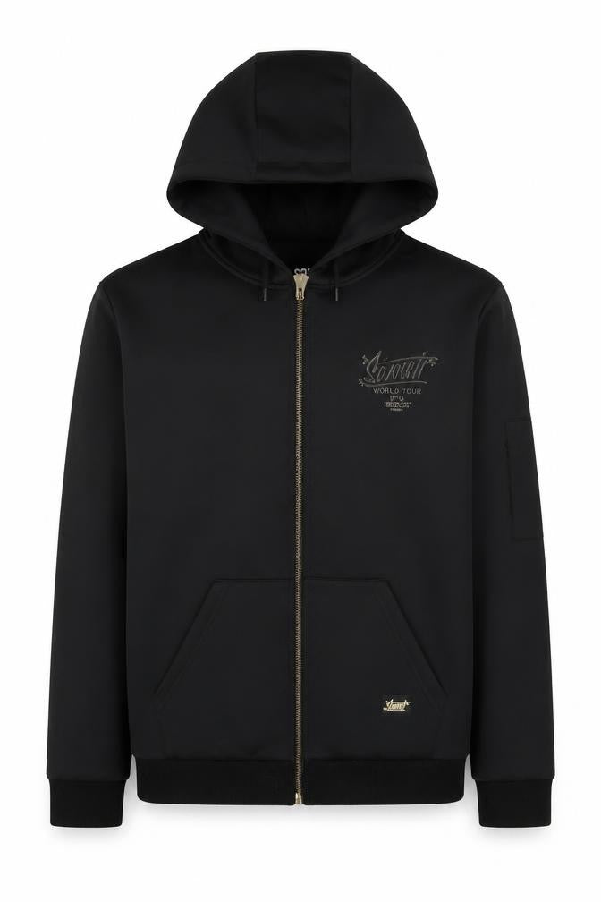 Front view of Sonneti boys’ black full zip hoodie 13-15 years