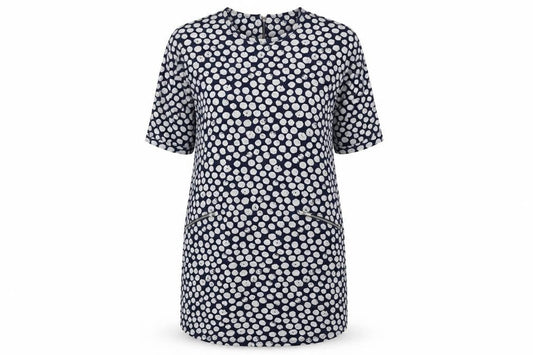 Front view of Women's Blue Polka Dot 3/4 Sleeve Dress, size 18