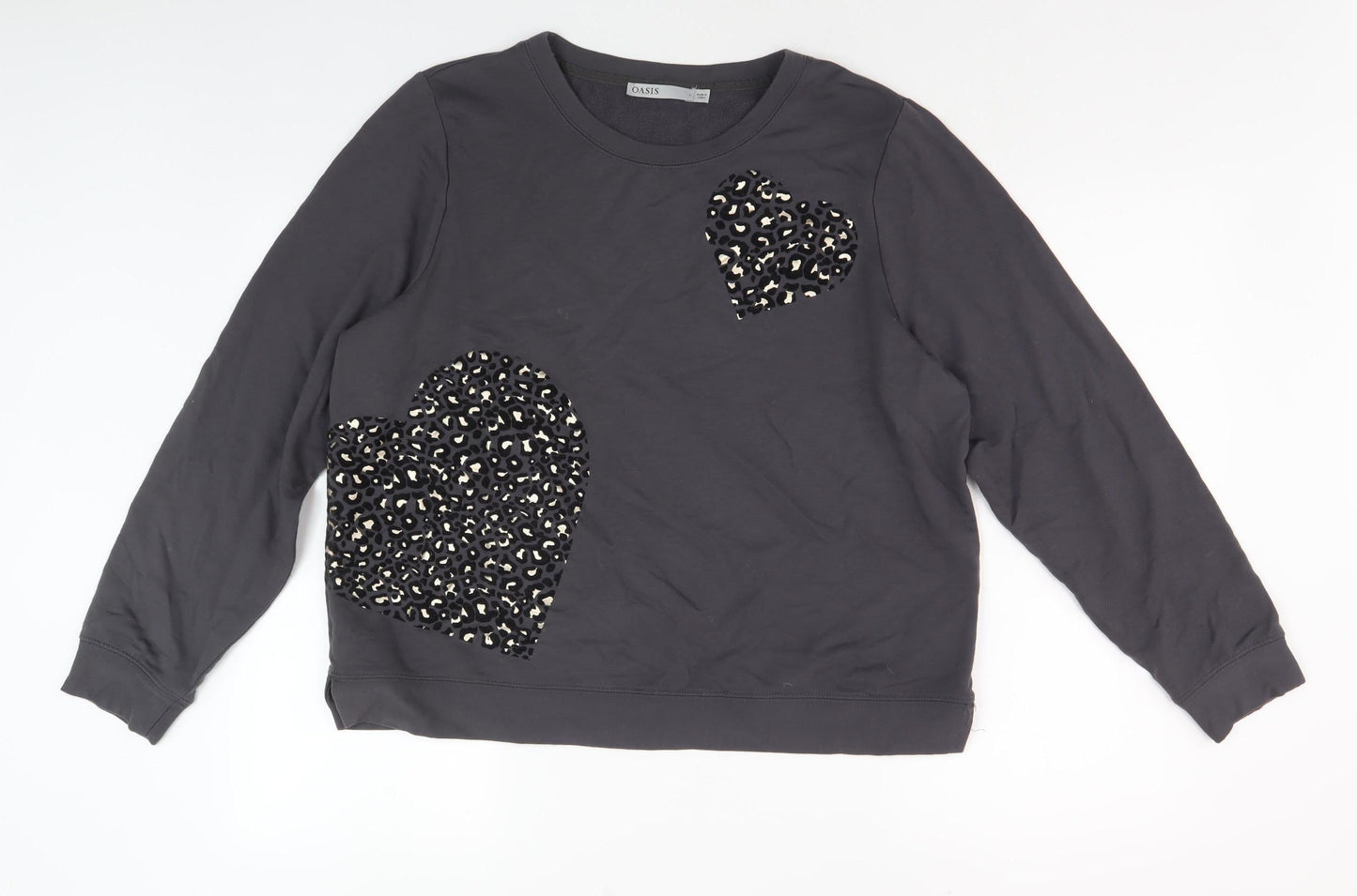 Oasis Women's Grey Pullover Sweatshirt L Embroidered