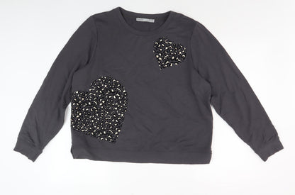 Oasis Women's Grey Pullover Sweatshirt L Embroidered