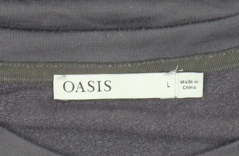 Oasis Women's Grey Pullover Sweatshirt L Embroidered