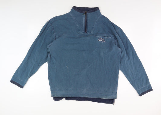 Weird Fish Men's Medium Blue Cotton Zip Polo