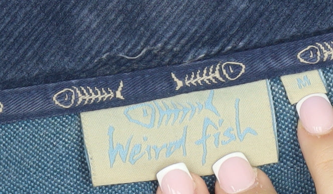 Weird Fish Men's Medium Blue Cotton Zip Polo