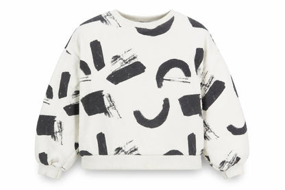 Front view of Zara boys’ graphic print sweatshirt, size 11-12, black/white