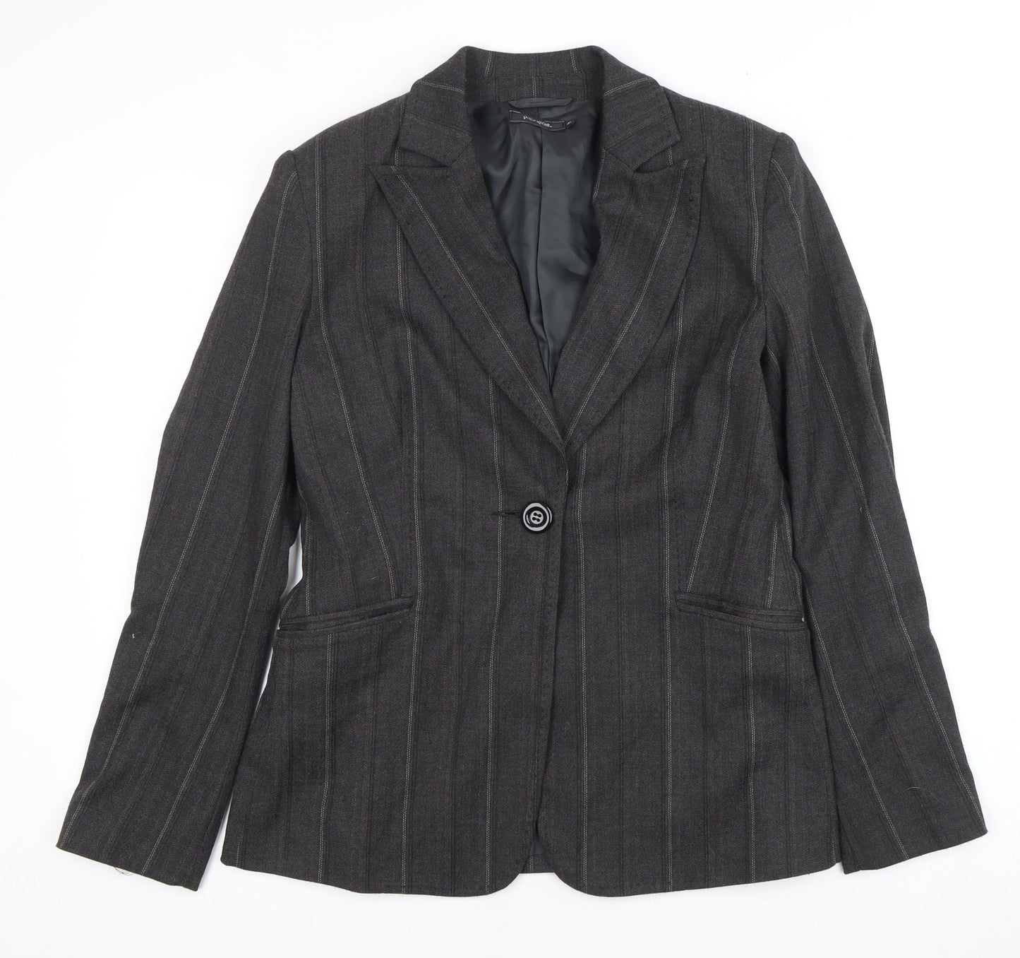 PassPort Women's Grey Pinstripe Blazer, Size 12, One-Button