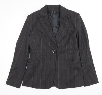 PassPort Women's Grey Pinstripe Blazer, Size 12, One-Button