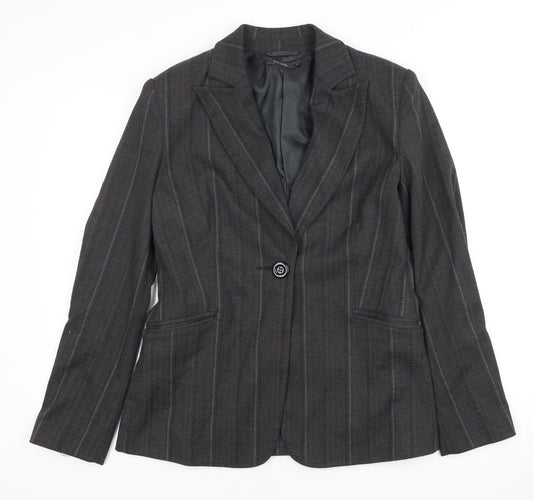 PassPort Women's Grey Pinstripe Blazer, Size 12, One-Button