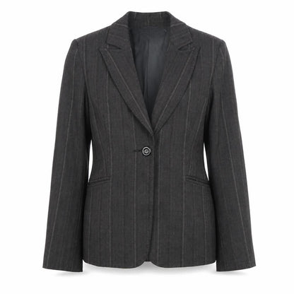 PassPort Women's Grey Pinstripe Blazer, Size 12, One-Button