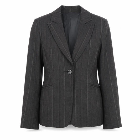 PassPort Women's Grey Pinstripe Blazer, Size 12, One-Button