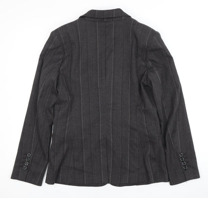 PassPort Women's Grey Pinstripe Blazer, Size 12, One-Button