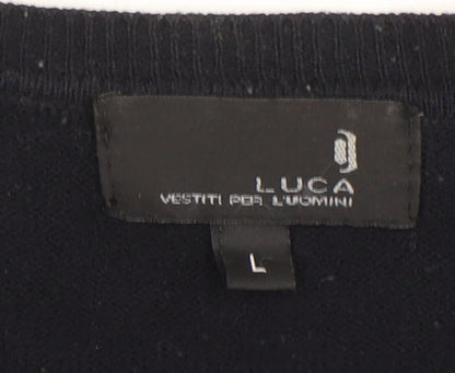 LUCA Men's Black Pullover Jumper, L, Crew Neck